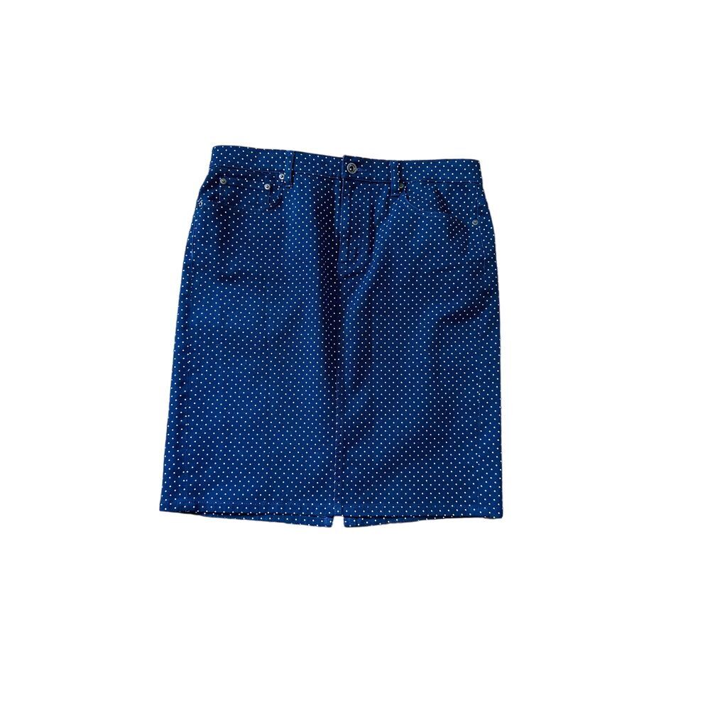 Lauren jeansco Navy Blue Polka Dot Pencil Skirt Classic Vintage Style KneeLength